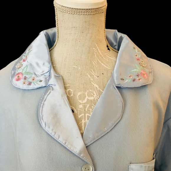 $10 READ NWT J.I.T. Pastel Baby Blue Satin Floral Collar Pants Pajamas Set - Picture 3 of 12
